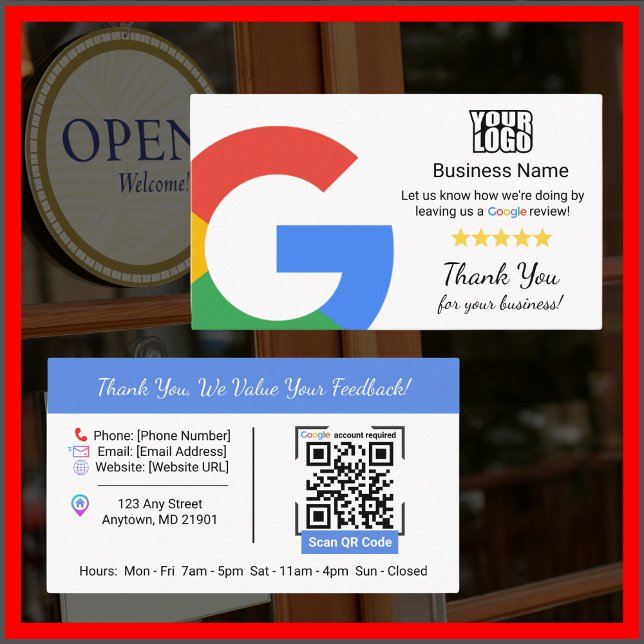 Google-granskningskortsmall med QR-kodlänk Visitkort (Skapare uppladdad)