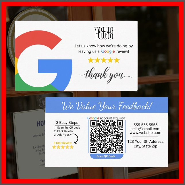 Google-granskningskortsmall med QR-kodlänk Visitkort (Skapare uppladdad)