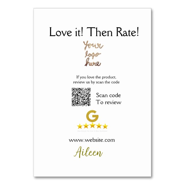 Google rate us recension order köp business QR Bordsnummer (Framsidan)