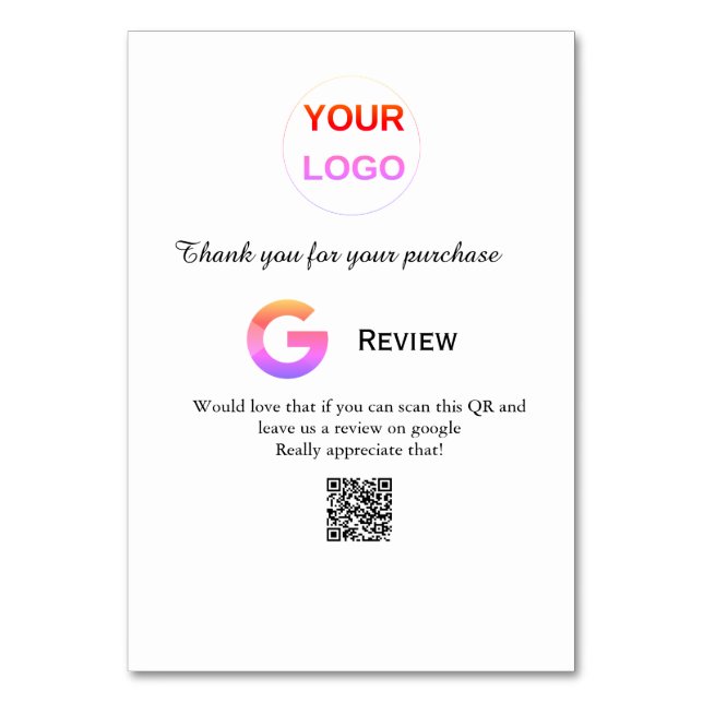 Google recension Business logotyp Scan QR-granskni Bordsnummer (Framsidan)