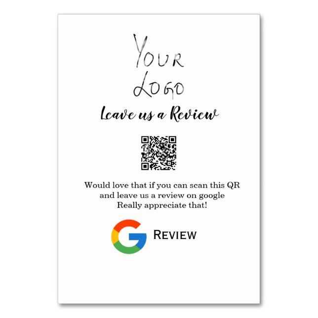 Google recension Business logotyp Scan QR-granskni Bordsnummer (Framsidan)