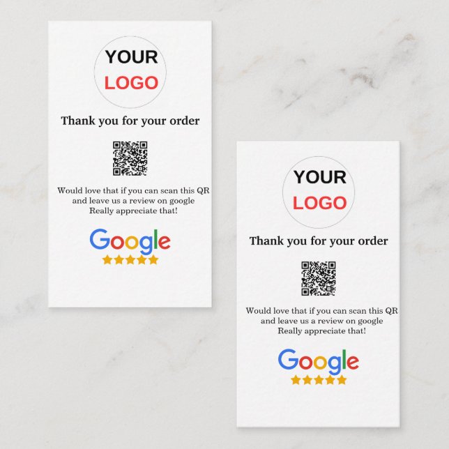 Google recension Business logotyp Scan QR-granskni Visitkort (Fram/baksida)