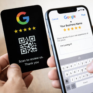 Google Recension Svart Minimal QR-kod Företag Visitkort