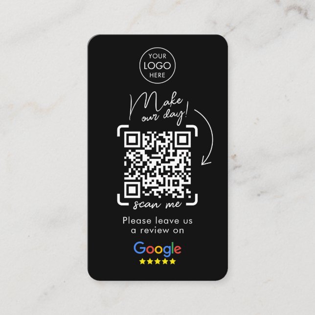 Google-recensioner QR Code Black Business Review u Visitkort (Framsida)
