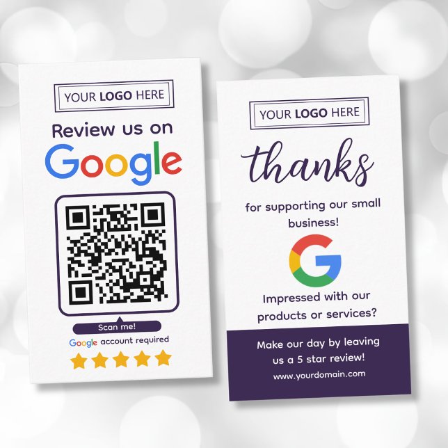 Google Recensionskort med logotyp och QR-kod Visitkort (Google Feedback Review Business Cards)