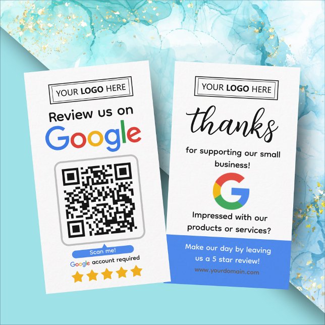 Google Recensionskort med logotyp och QR-kod Visitkort (Google business review request card with logo and qr code, get 5 star reviews for your business)