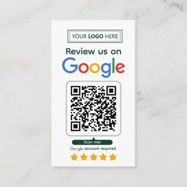 Google Recensionskort med logotyp och QR-kod Visitkort (Framsida)
