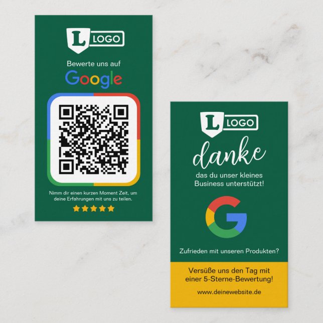 Google recensionskort med QR-kod Visitkort (Fram/baksida)