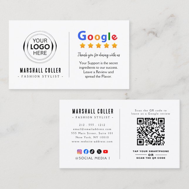 Google Restaurang Logotyp QR-kod Visitkort (Fram/baksida)