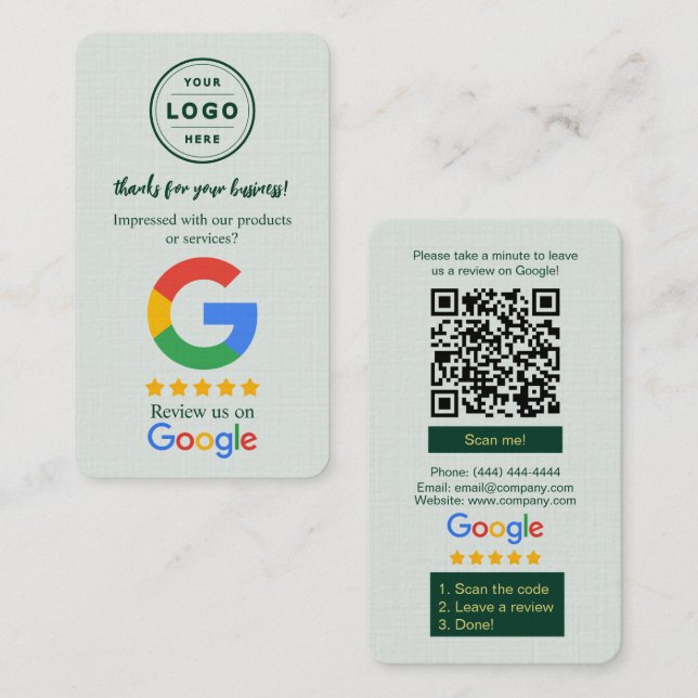 Google Review Begäran Kort med Logo och QR-kod  (Fram/baksida)