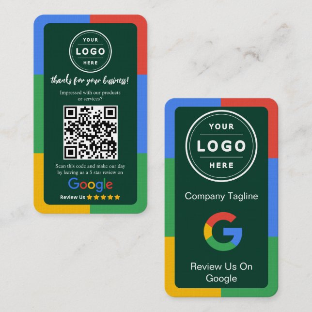 Google Review Begäran Kort med Logo och QR-kod (Fram/baksida)