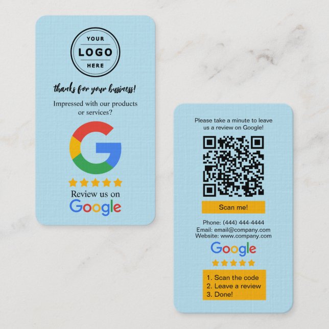 Google Review Begäran Kort med Logo och QR-kod  (Fram/baksida)