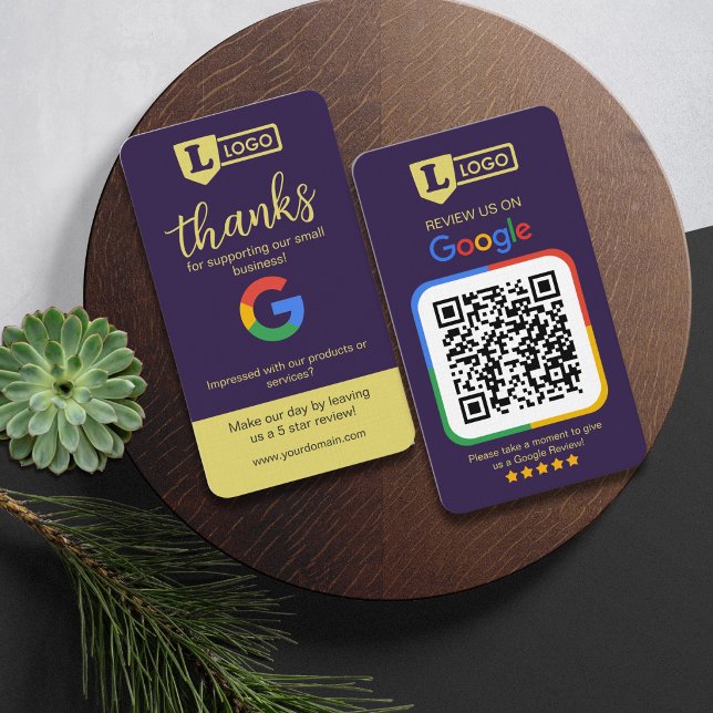 Google Review Begäran Kort med QR-kod Deep Plum (Google customer review request business card with QR code)