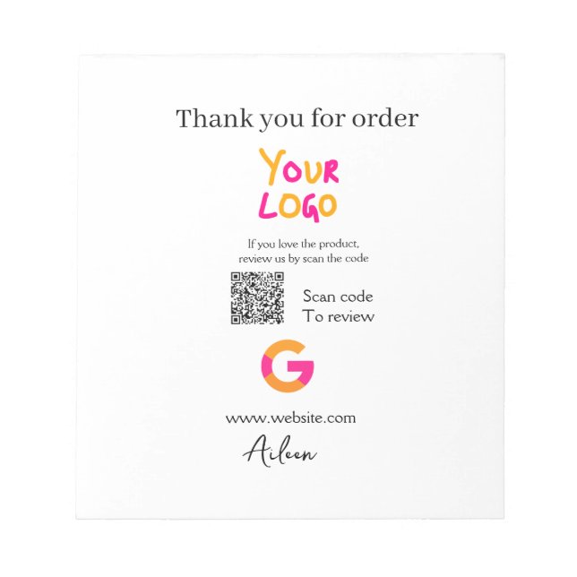 Google review business logo website scan QR code Anteckningsblock (Framsida)