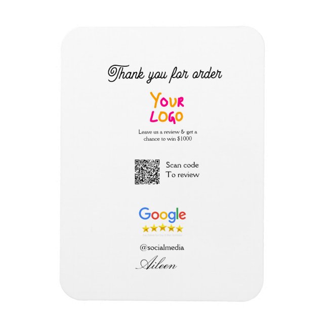 Google review business logo website scan QR code Magnet (Vertikal)