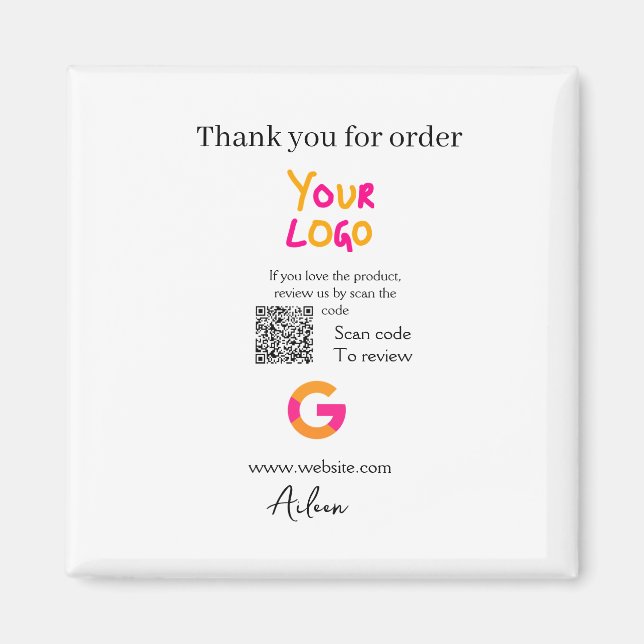 Google review business logo website scan QR code Magnet (Framsidan)