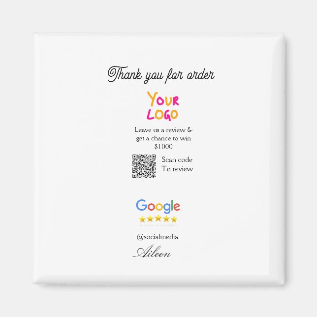 Google review business logo website scan QR code Magnet (Framsidan)