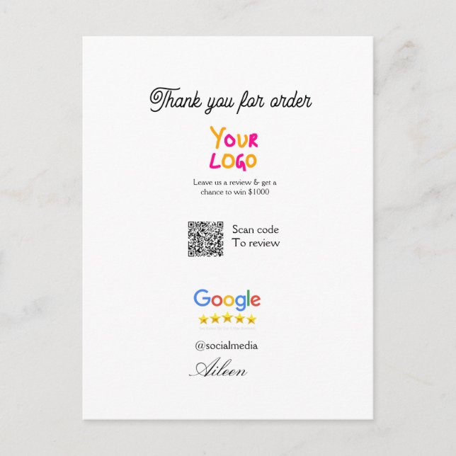 Google review business logo website scan QR code Vykort (Framsida)