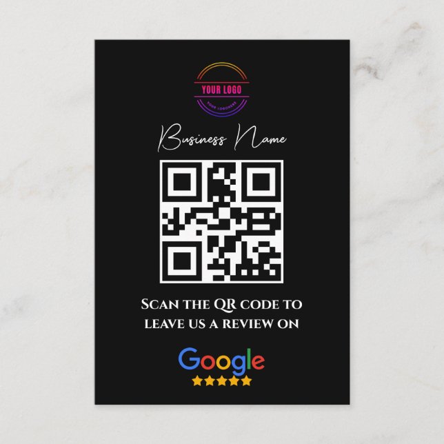 Google Review Business Rating Link QR Code Black Tilläggskort (Framsida)