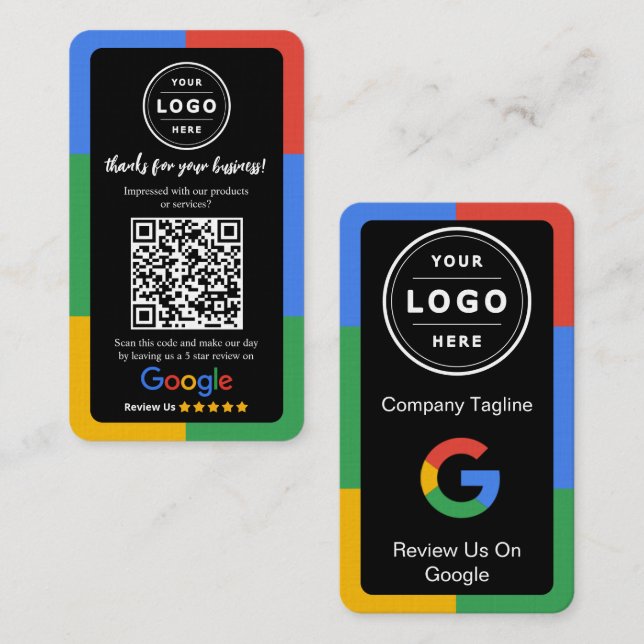 Google Review-förfrågningskort med logotyp och QR- Visitkort (Fram/baksida)