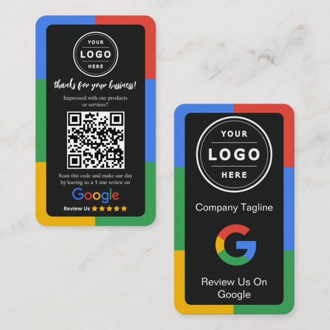 Google Review-förfrågningskort med logotyp och QR- Visitkort (Fram/baksida)