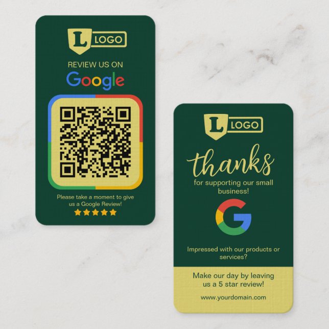 Google Review-förfrågningskort med QR-kod Emerald Visitkort (Fram/baksida)