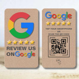 Google Review QR Code Kraft Rustic Tap to Review Visitkort