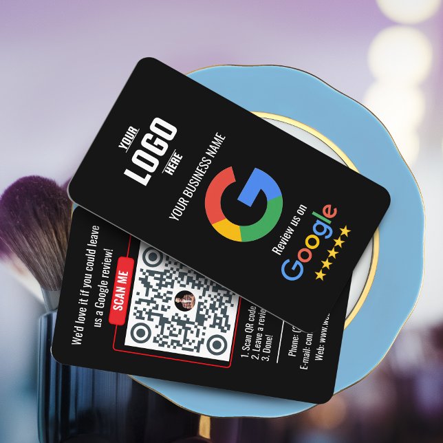 Google Review QR-kod Affärspresentkort - Svart Visitkort (Google Review QR Code Business Card - Black and White )