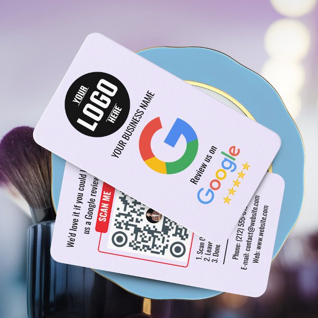 Google Review QR-kod Affärsvisitkortsmall Visitkort (Google Review QR Code Business Card - Black and Pink )