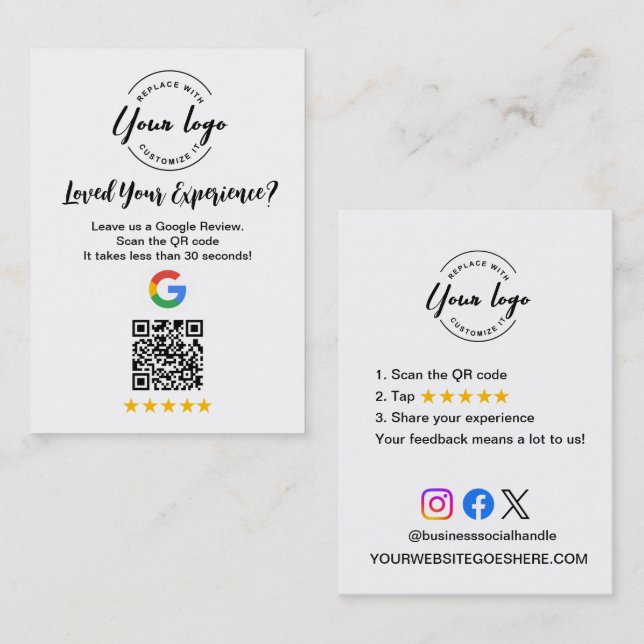 Google Review QR-kod begäran om kundfeedback Visitkort (Fram/baksida)