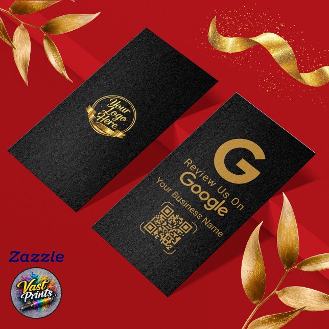 Google Review QR-kod svart guld Visitkort (Google Review QR Code Black Gold Business Card)