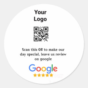 Google review QR lägg till business logotyp namn s Runt Klistermärke