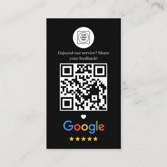 Google Review QR Tack Svart Visitkort (Framsida)