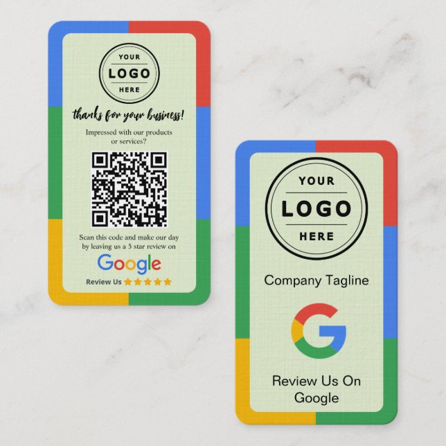 Google Review Request Card  with Logo and QR Code Visitkort (Fram/baksida)