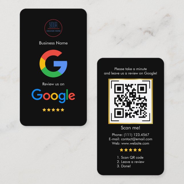 Google Review with QR Code Link-Affärskort Visitkort (Fram/baksida)