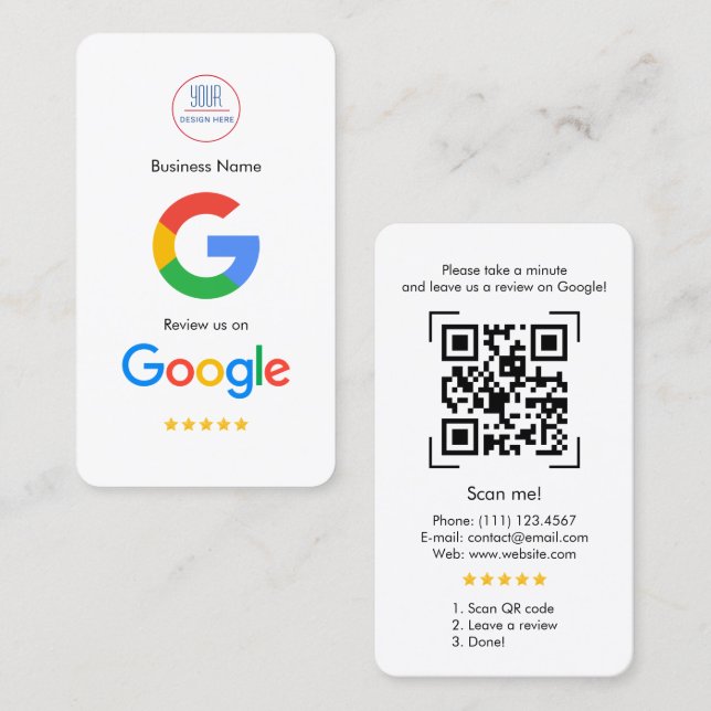 Google Review with QR Code Link-Affärskort Visitkort (Fram/baksida)