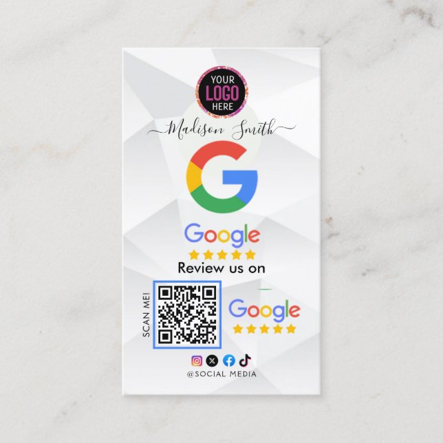 Google Review with QR Code Link-Affärskort Visitkort (Framsida)