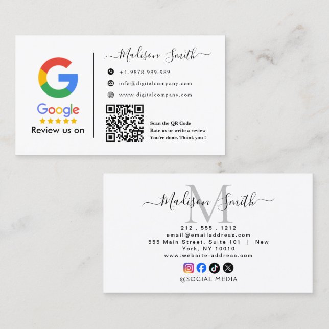 Google Review With QR Code Link Business Card Visitkort (Fram/baksida)
