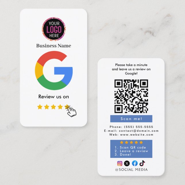 Google Review With QR Code Link Business Card Visitkort (Fram/baksida)