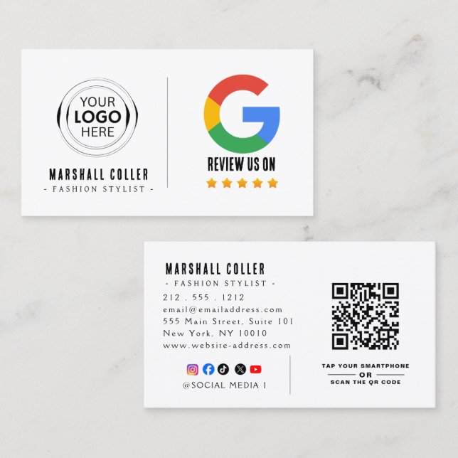 Google Review With QR Code Link Business Card Visitkort (Fram/baksida)