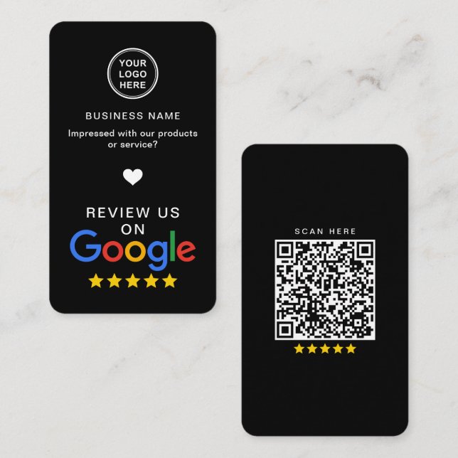 Google Review with QR Code Sleek Black Visitkort (Fram/baksida)