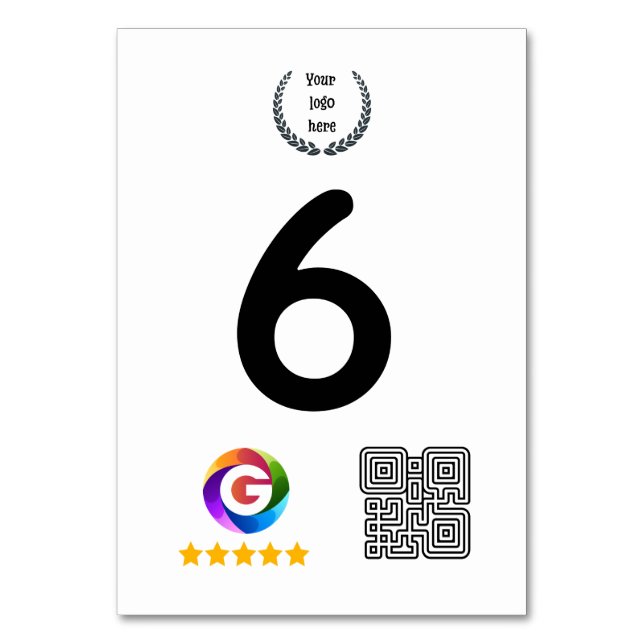 Google Reviews Bordskylt | QR-kodstativ Bordsnummer (Framsidan)