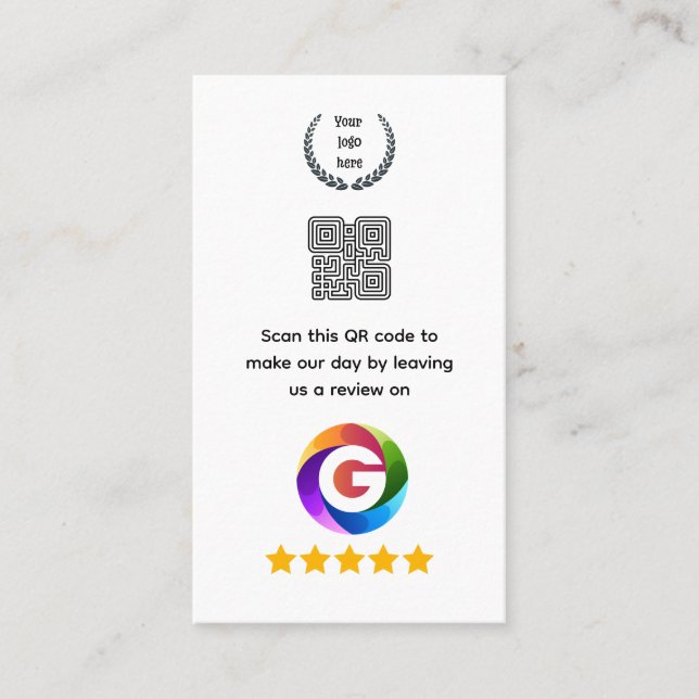 Google Reviews Bordskylt | QR-kodstativ Visitkort (Framsida)