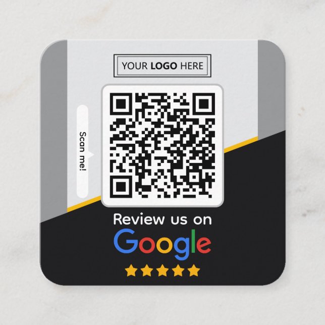 Google Reviews | Business Review Link QR Code Fyrkantigt Visitkort (Framsida)