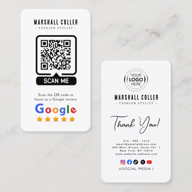 Google Reviews | Business Review Us | QR Code Visitkort (Fram/baksida)