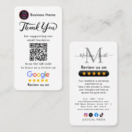 Google Reviews With Thank You And QR Code Visitkort