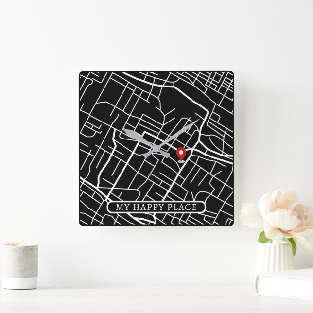 Googles hemort Karta Min vita text Ställe Lycklig Fyrkantig Klocka (Hem)