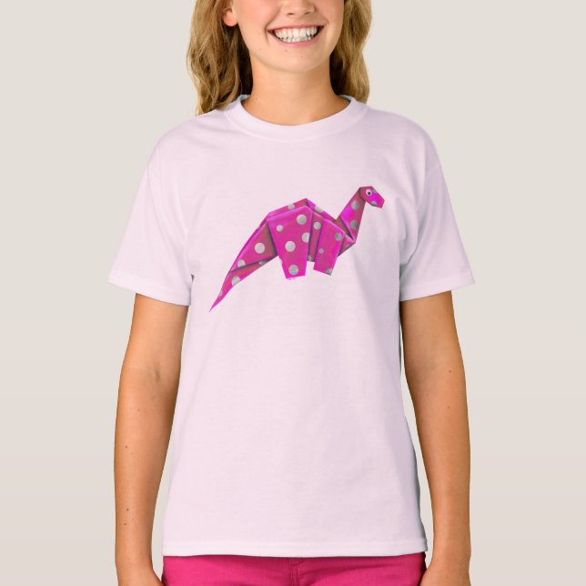 Googly-Eyed Origami Brachiosaur - Rosa T Shirt (Framsida)