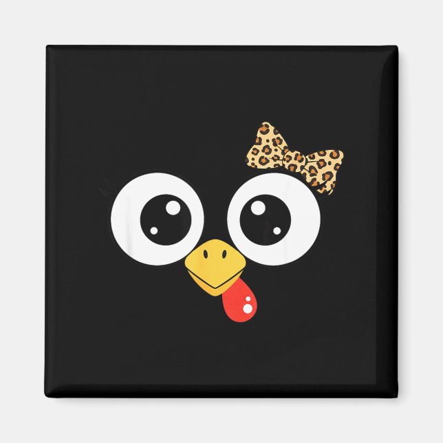 Googly-eyed Turkey With Leopard Bow, Funny Cartoon Magnet (Framsidan)