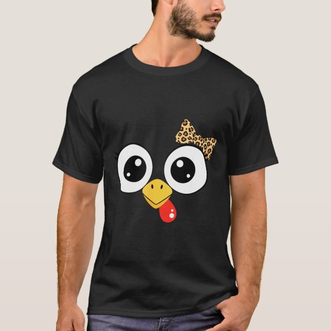 Googly-eyed Turkey With Leopard Bow, Funny Cartoon T Shirt (Framsida)